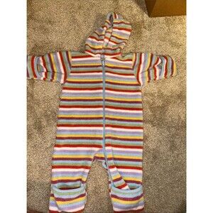 Lands End Striped Hooded Fleece One-Piece Footie Vintage Bunting Suit 3-6 months
